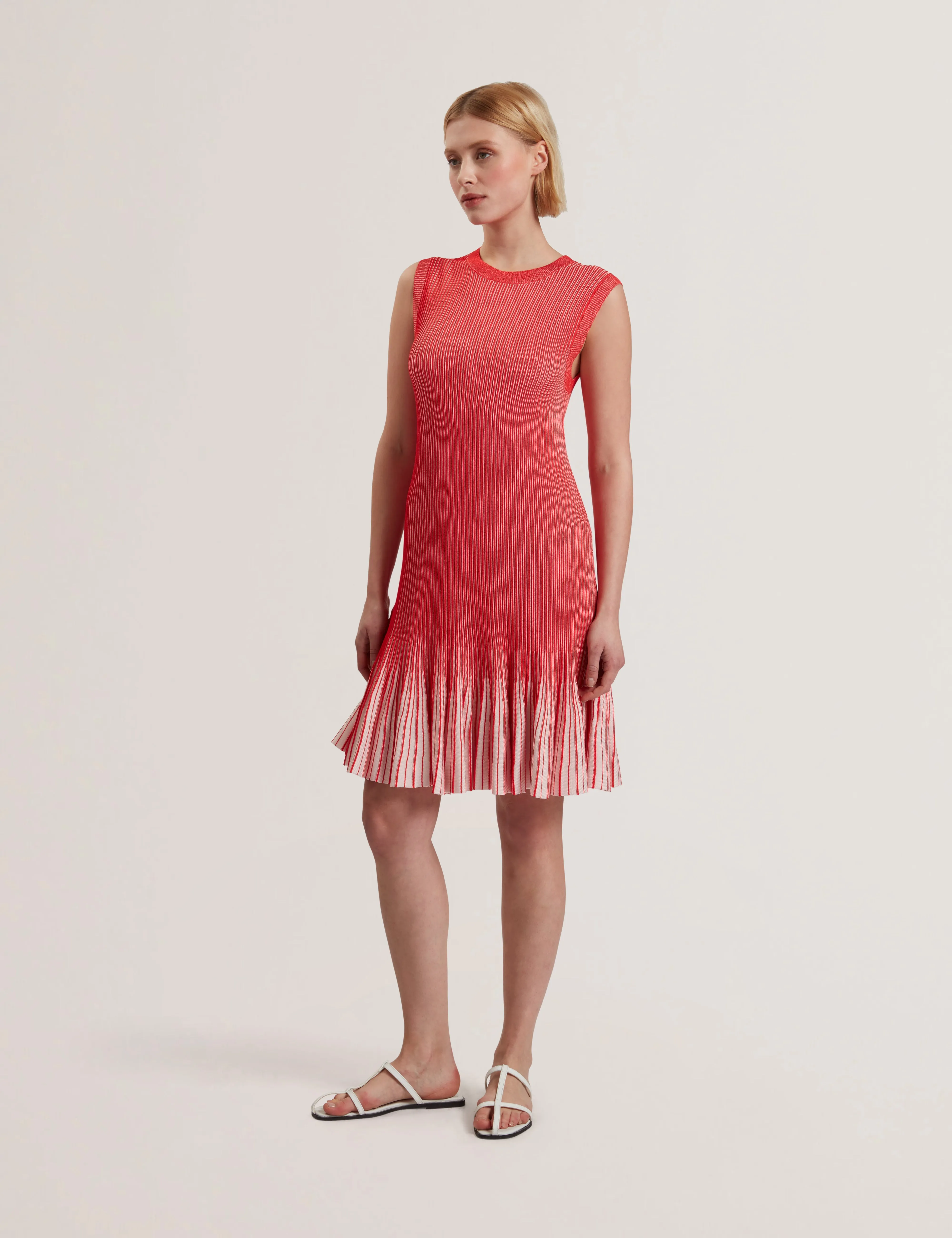 Lilyo Textured Stripe Flippy Skirt Mini Dress Red