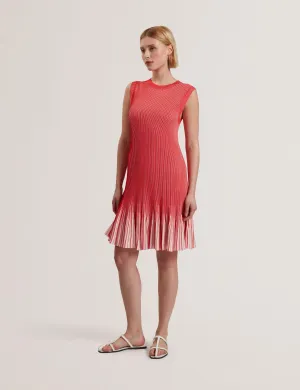 Lilyo Textured Stripe Flippy Skirt Mini Dress Red
