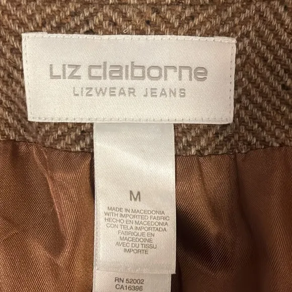 Liz Claiborne Brown Wool-blend Boxy Chevron Pattern Pea Coat Trench Car Coat M