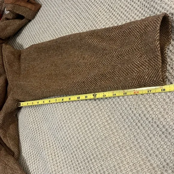 Liz Claiborne Brown Wool-blend Boxy Chevron Pattern Pea Coat Trench Car Coat M