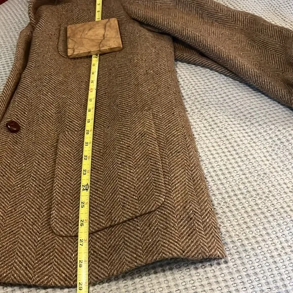 Liz Claiborne Brown Wool-blend Boxy Chevron Pattern Pea Coat Trench Car Coat M