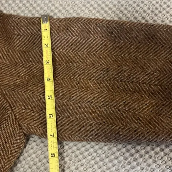 Liz Claiborne Brown Wool-blend Boxy Chevron Pattern Pea Coat Trench Car Coat M