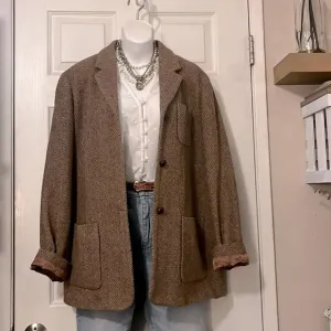 Liz Claiborne Brown Wool-blend Boxy Chevron Pattern Pea Coat Trench Car Coat M