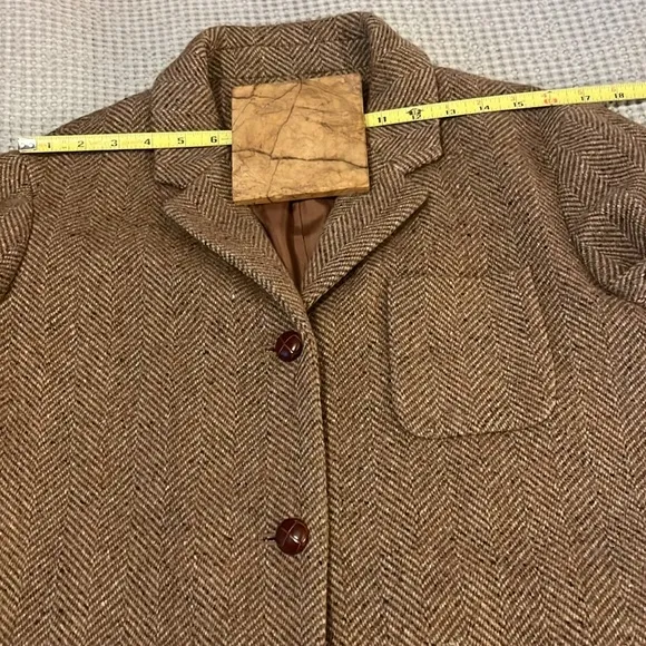 Liz Claiborne Brown Wool-blend Boxy Chevron Pattern Pea Coat Trench Car Coat M