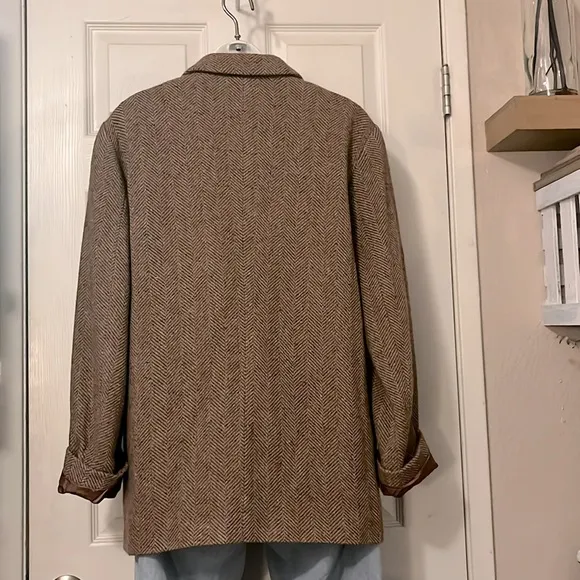 Liz Claiborne Brown Wool-blend Boxy Chevron Pattern Pea Coat Trench Car Coat M
