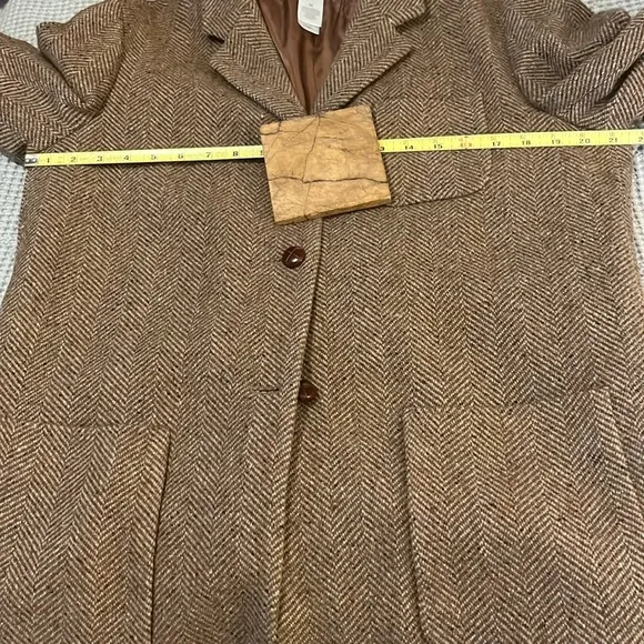 Liz Claiborne Brown Wool-blend Boxy Chevron Pattern Pea Coat Trench Car Coat M