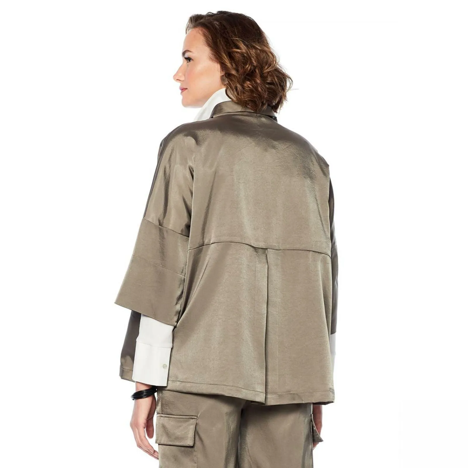 MarlaWynne Women's Hammered Satin Boxy Jacket