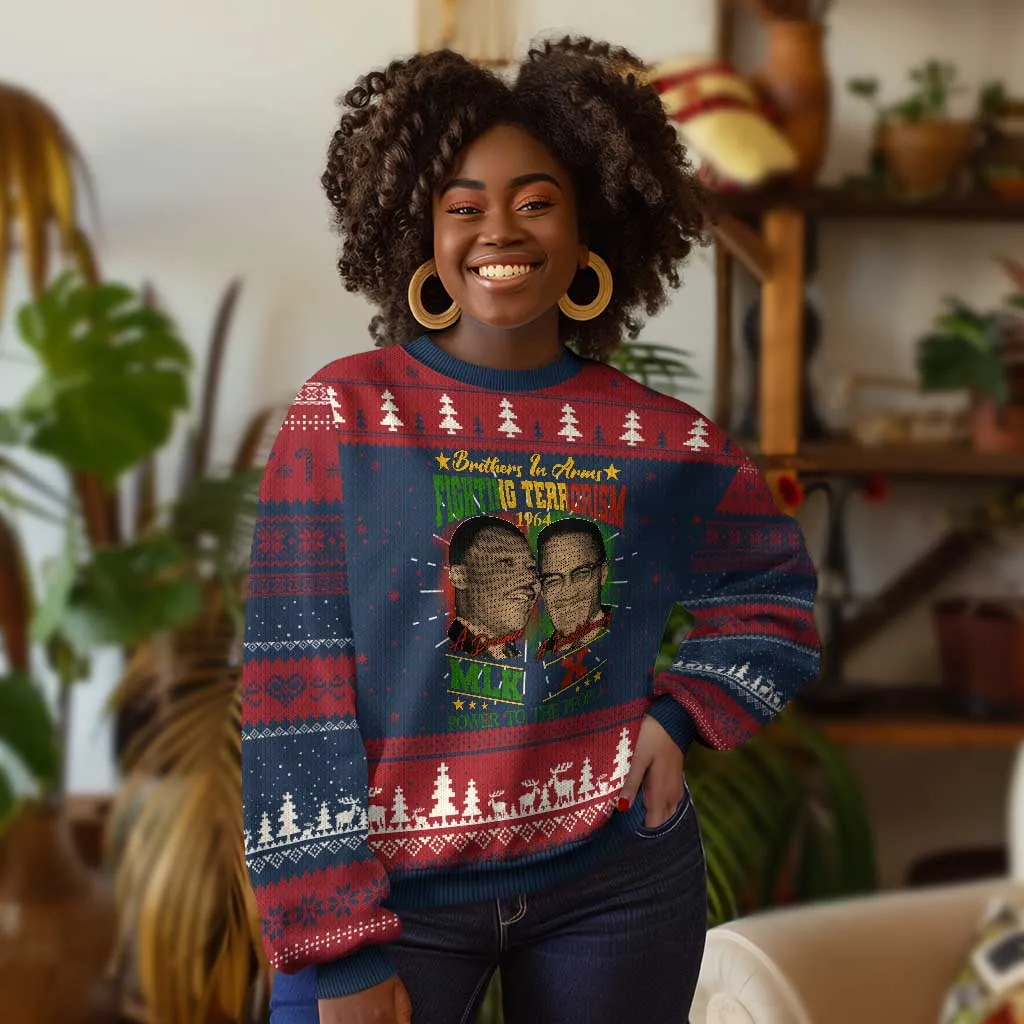 Martin Luther King And Malcolm X Ugly Christmas Sweater Brothers In Arms Fighting Terrorism 1964 Black History Leaders TS11