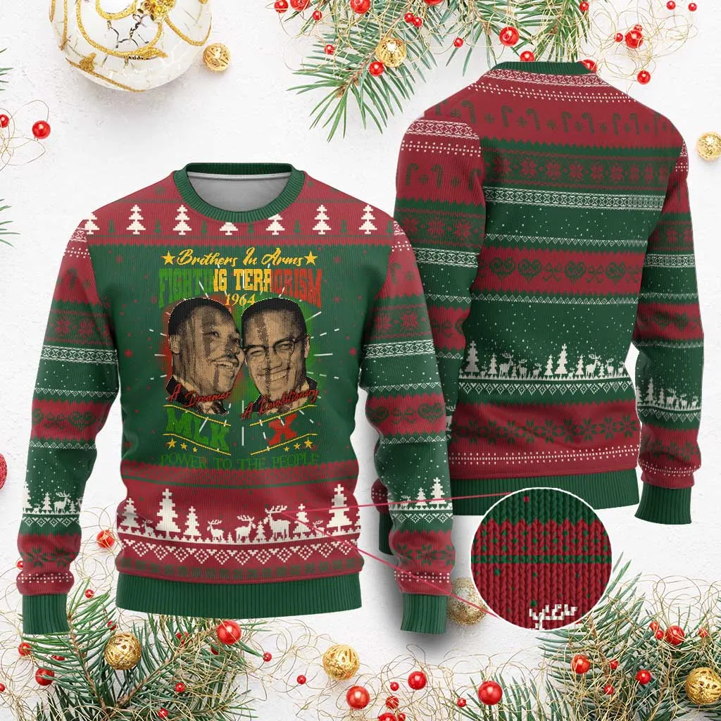 Martin Luther King And Malcolm X Ugly Christmas Sweater Brothers In Arms Fighting Terrorism 1964 Black History Leaders TS11