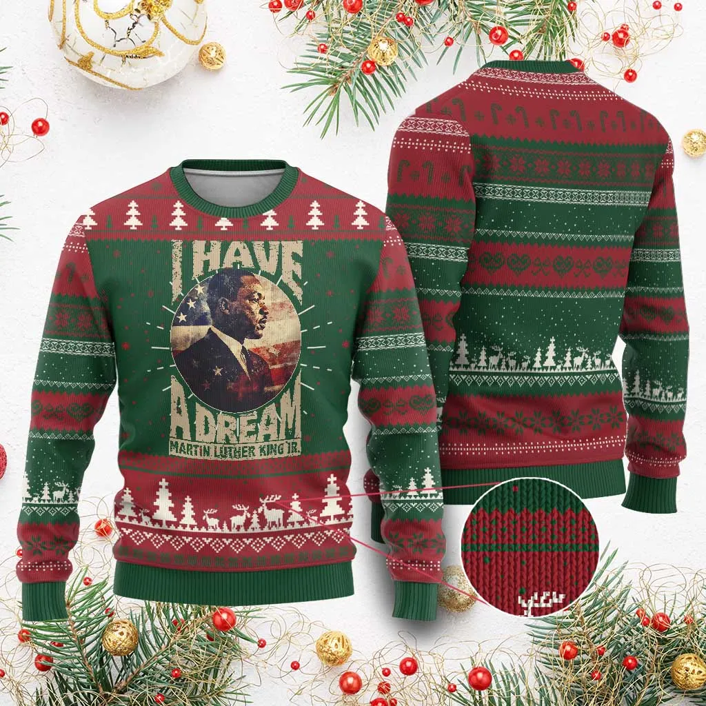 Martin Luther King Jr Ugly Christmas Sweater I Have A Dream American Flag MLK Day Black History TS09