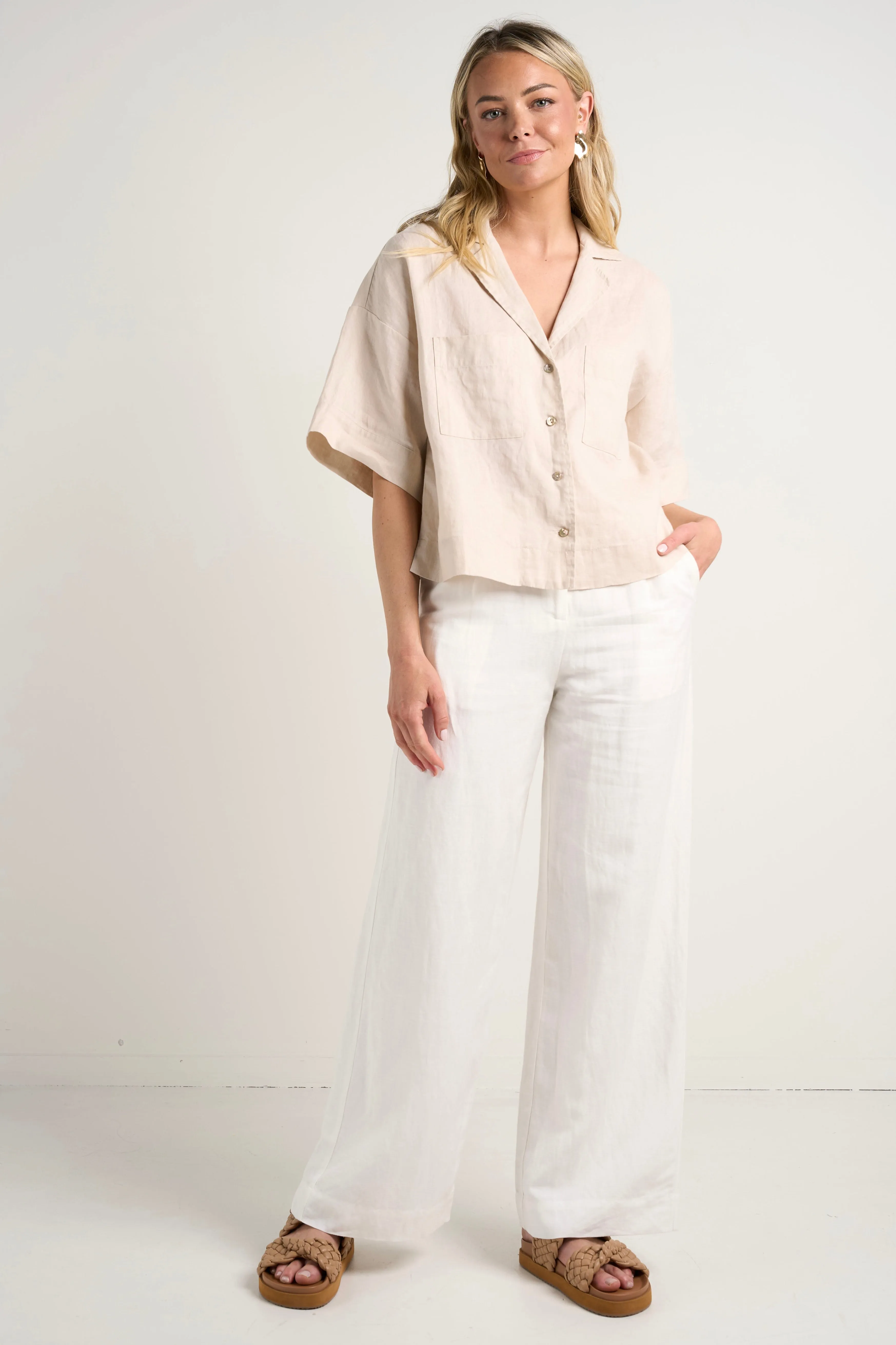 Meander Cream Linen Boxy SS Shirt