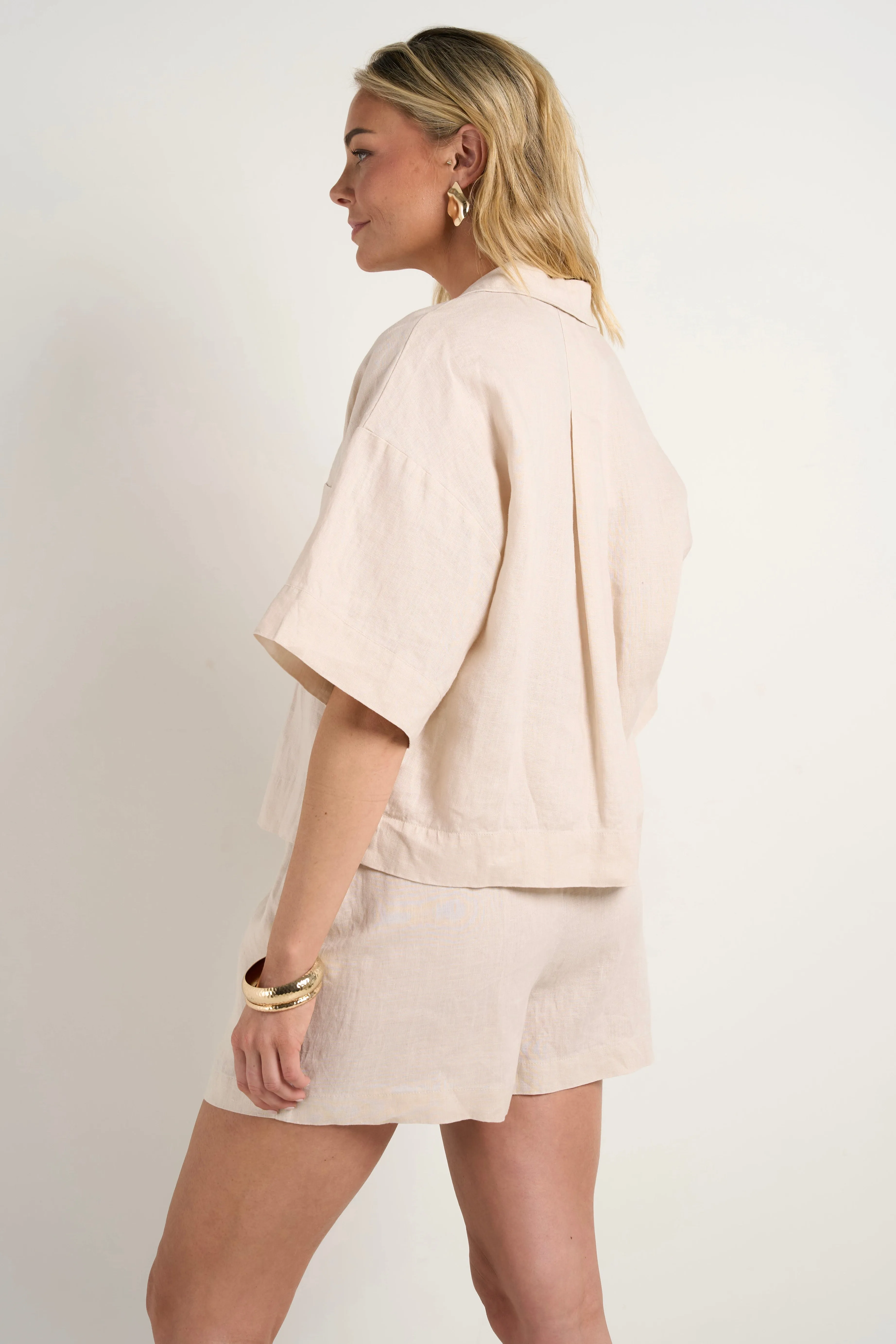 Meander Cream Linen Boxy SS Shirt