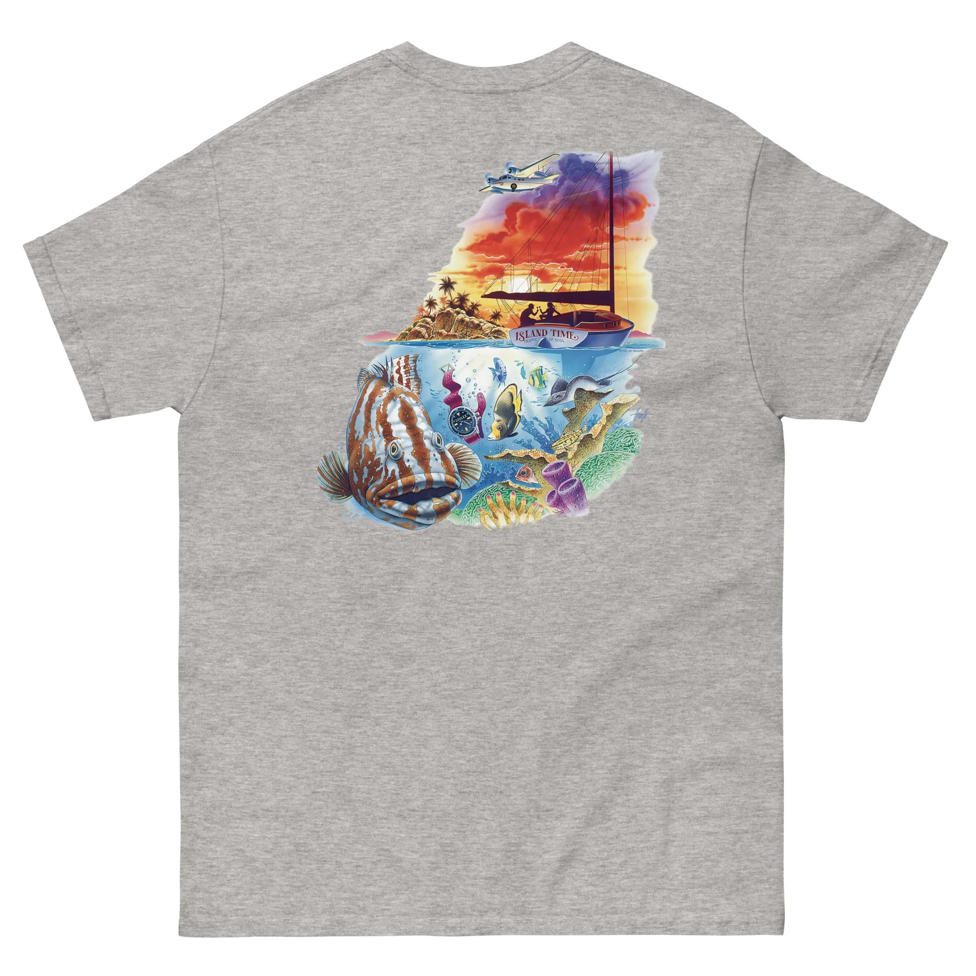 Mens Classic Island Time Grouper Sailboat T-Shirt Short Sleeve
