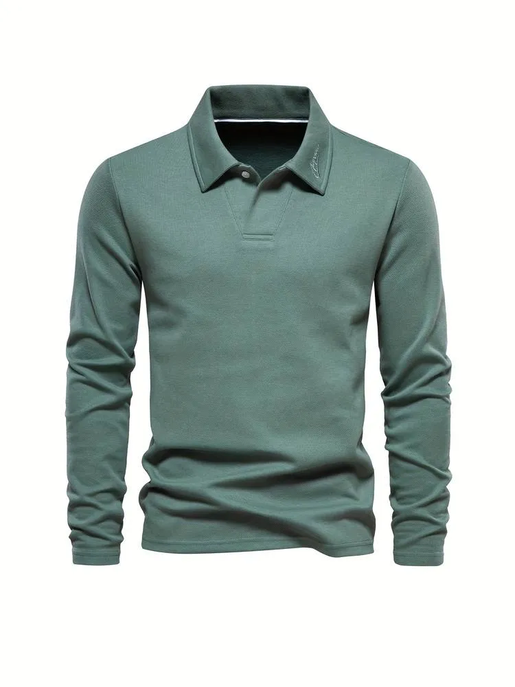 Men’s Long Sleeve Polo Shirt – Classic Collar – Lightweight Knit – Smart Casual Essential