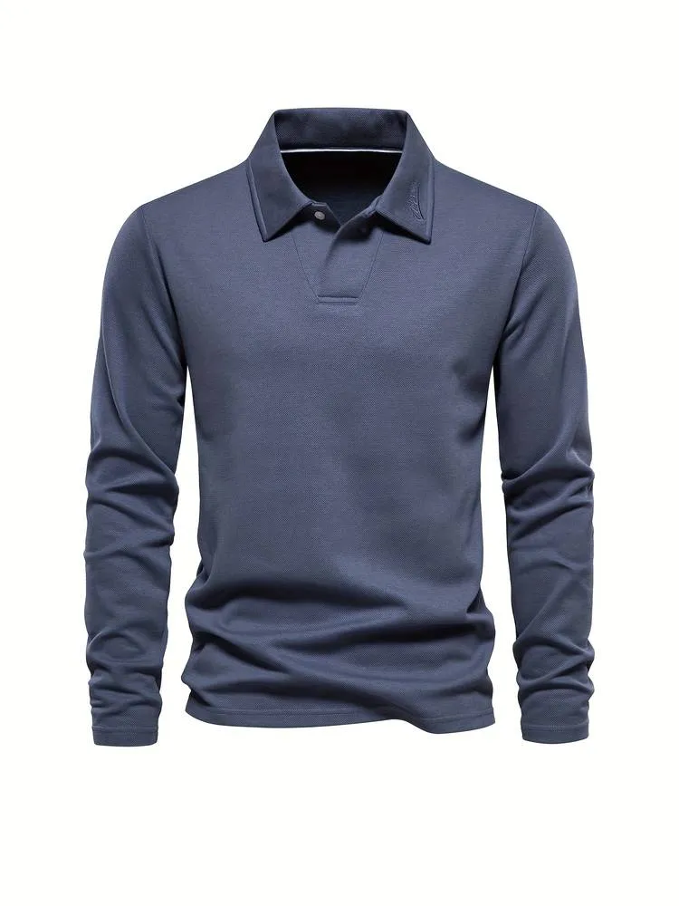 Men’s Long Sleeve Polo Shirt – Classic Collar – Lightweight Knit – Smart Casual Essential