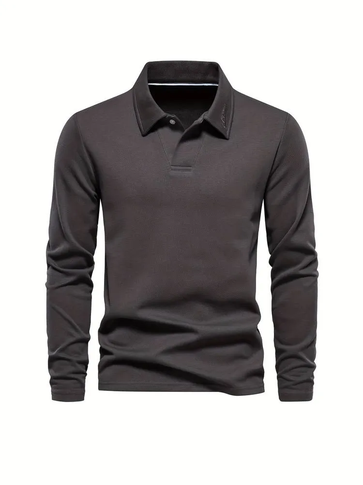 Men’s Long Sleeve Polo Shirt – Classic Collar – Lightweight Knit – Smart Casual Essential