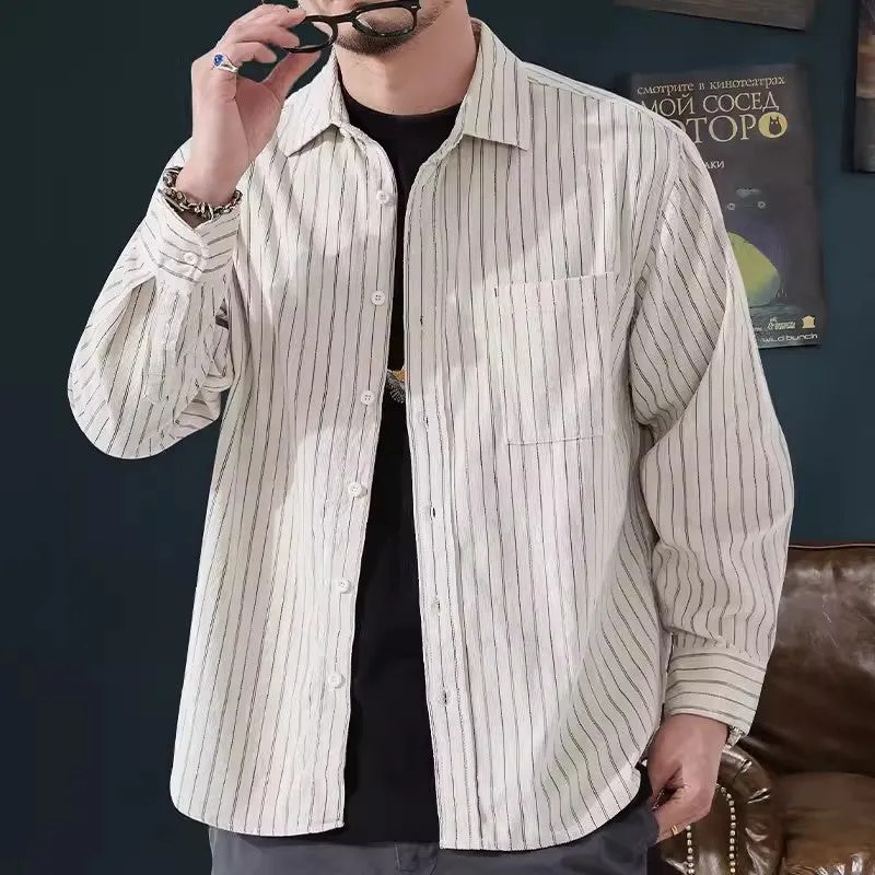 Men’s Long Sleeve Shirt – Relaxed Fit – Vertical Stripes – Breathable Cotton