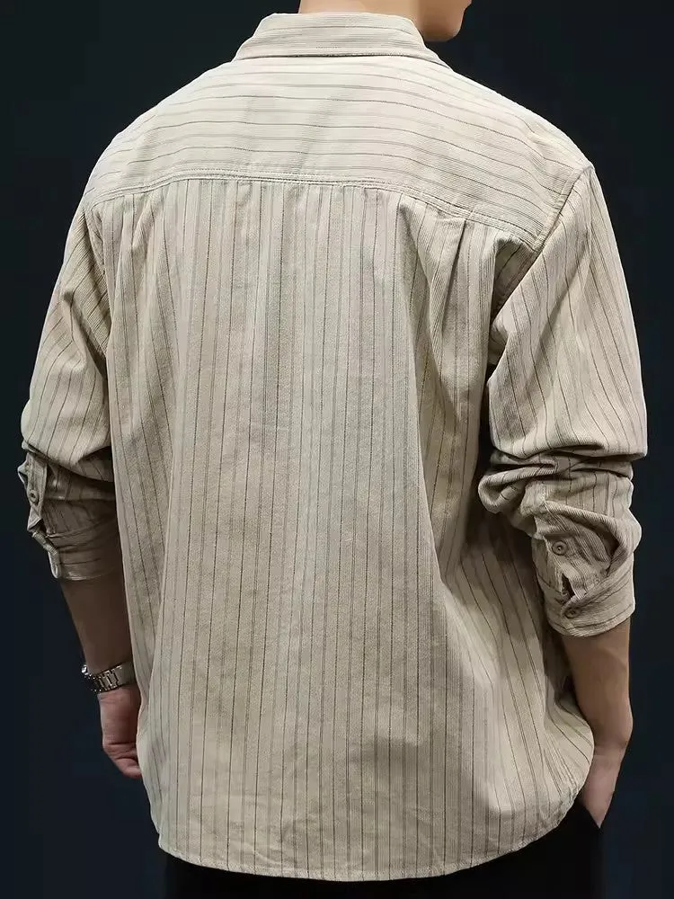 Men’s Long Sleeve Shirt – Relaxed Fit – Vertical Stripes – Breathable Cotton