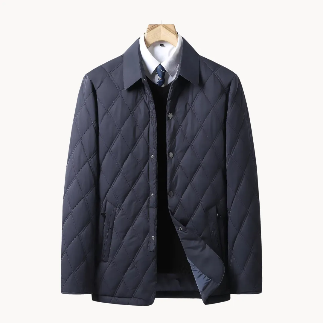 Men’s Quilted Jacket – Button-Up – Diamond Stitching – Lightweight Insulation – Smart Casual Outerwear