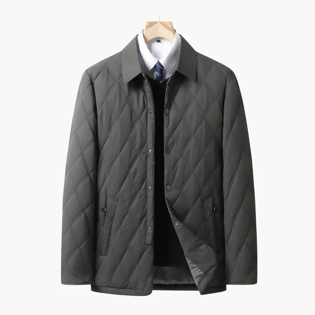 Men’s Quilted Jacket – Button-Up – Diamond Stitching – Lightweight Insulation – Smart Casual Outerwear
