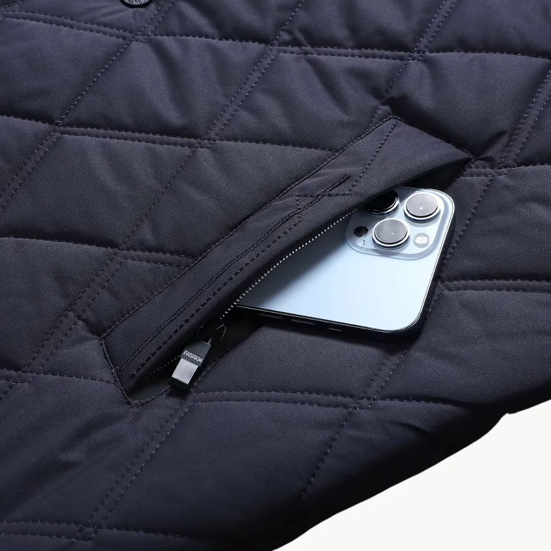 Men’s Quilted Jacket – Button-Up – Diamond Stitching – Lightweight Insulation – Smart Casual Outerwear