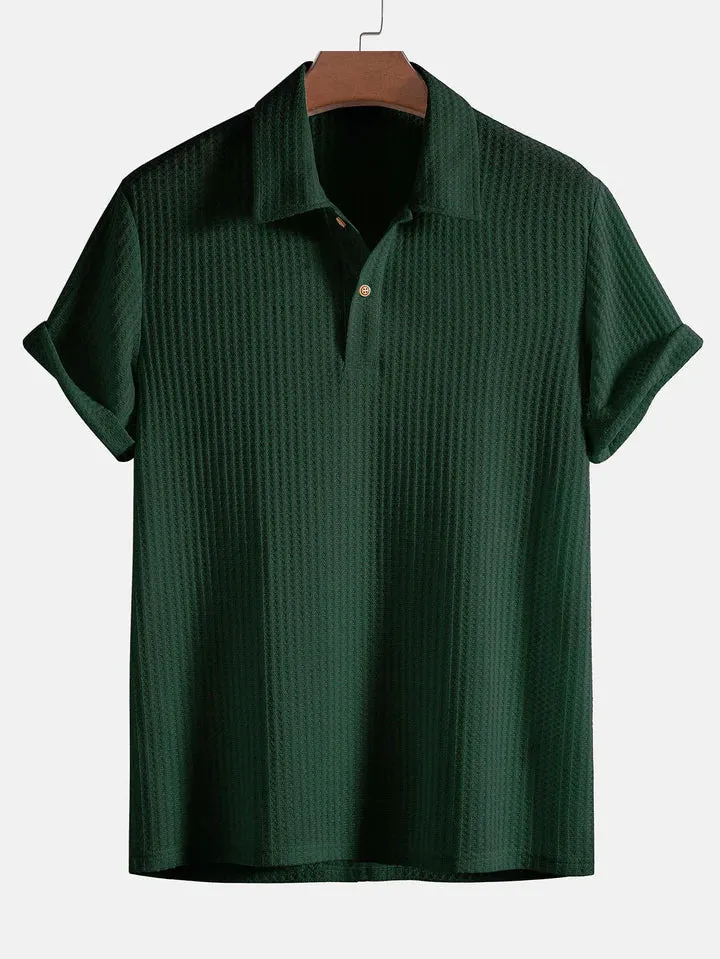 Men’s Short Sleeve Knit Shirt – Ribbed Texture – Polo Collar – Lightweight Summer Staple