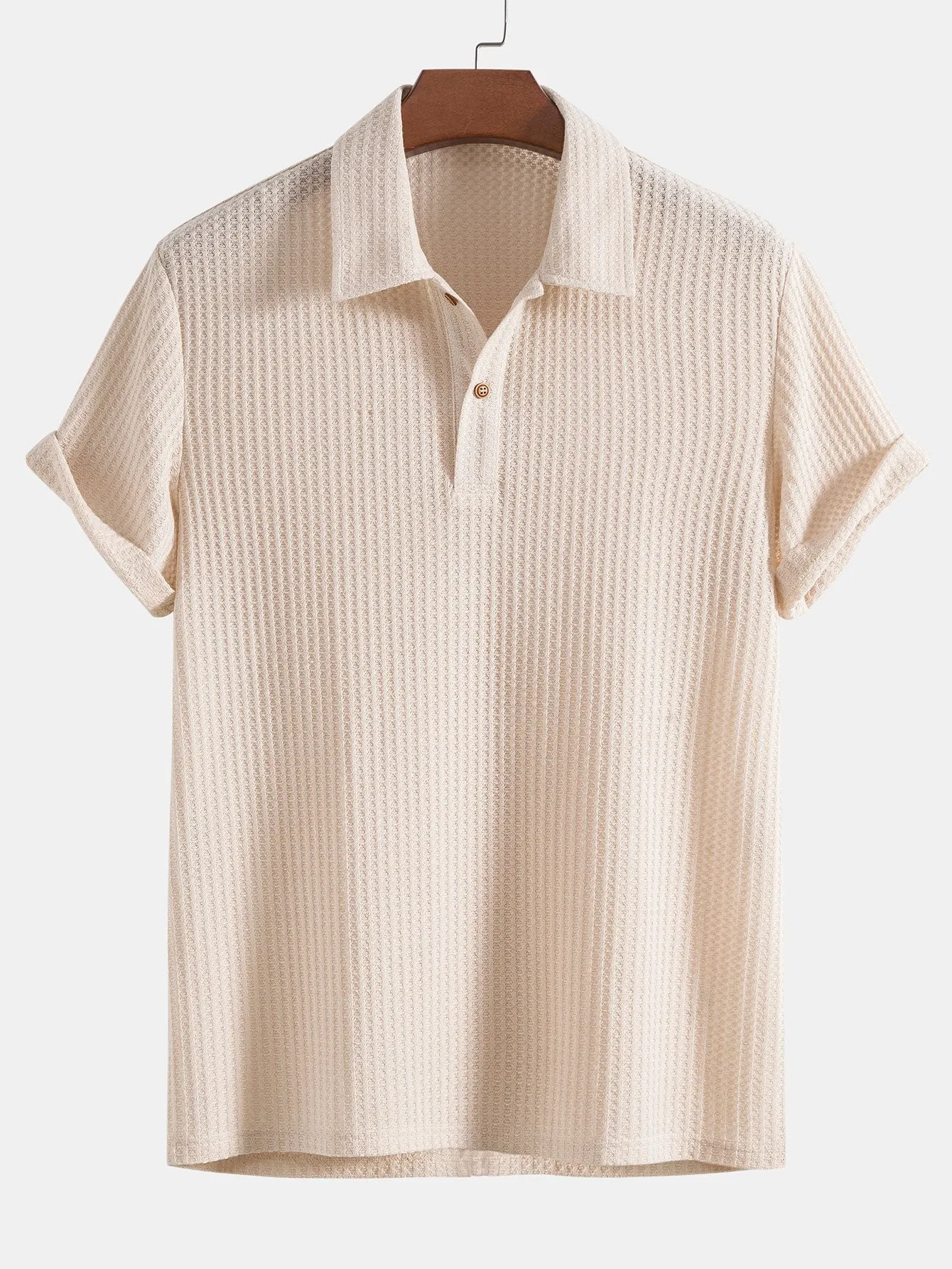 Men’s Short Sleeve Knit Shirt – Ribbed Texture – Polo Collar – Lightweight Summer Staple