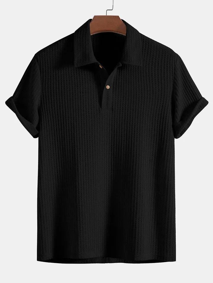 Men’s Short Sleeve Knit Shirt – Ribbed Texture – Polo Collar – Lightweight Summer Staple