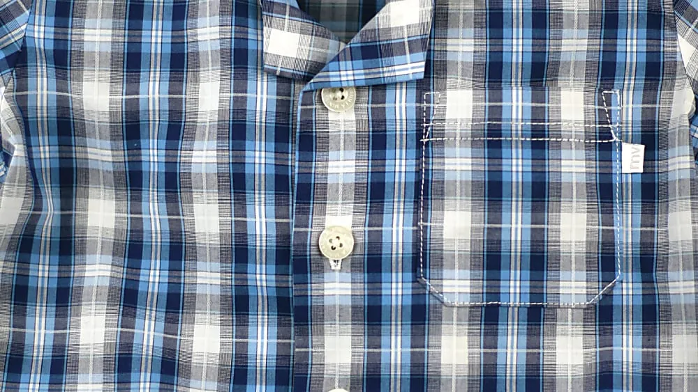 Mid Blue Check Shortie Traditional Pyjamas.