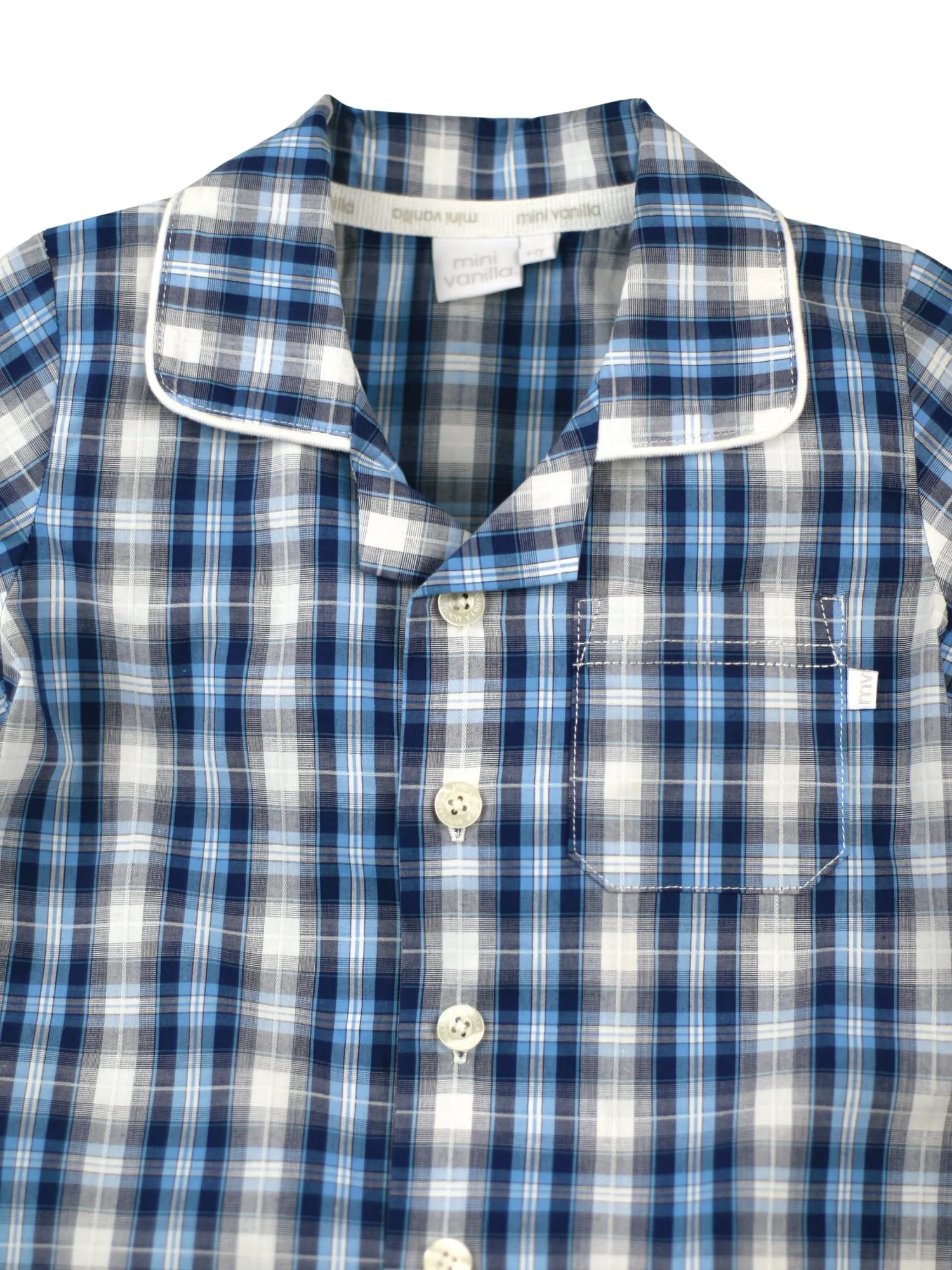 Mid Blue Check Shortie Traditional Pyjamas.