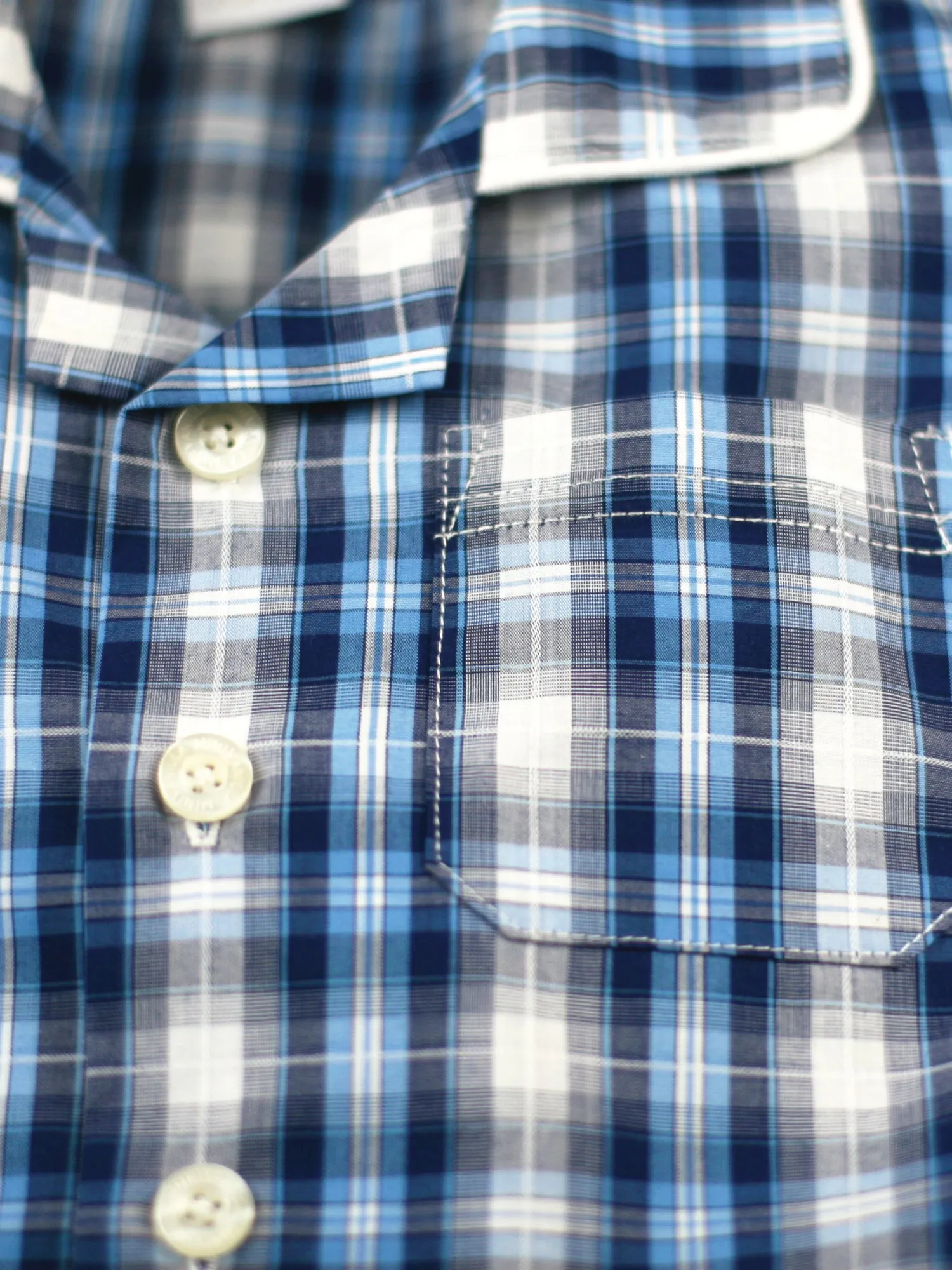 Mid Blue Check Shortie Traditional Pyjamas.
