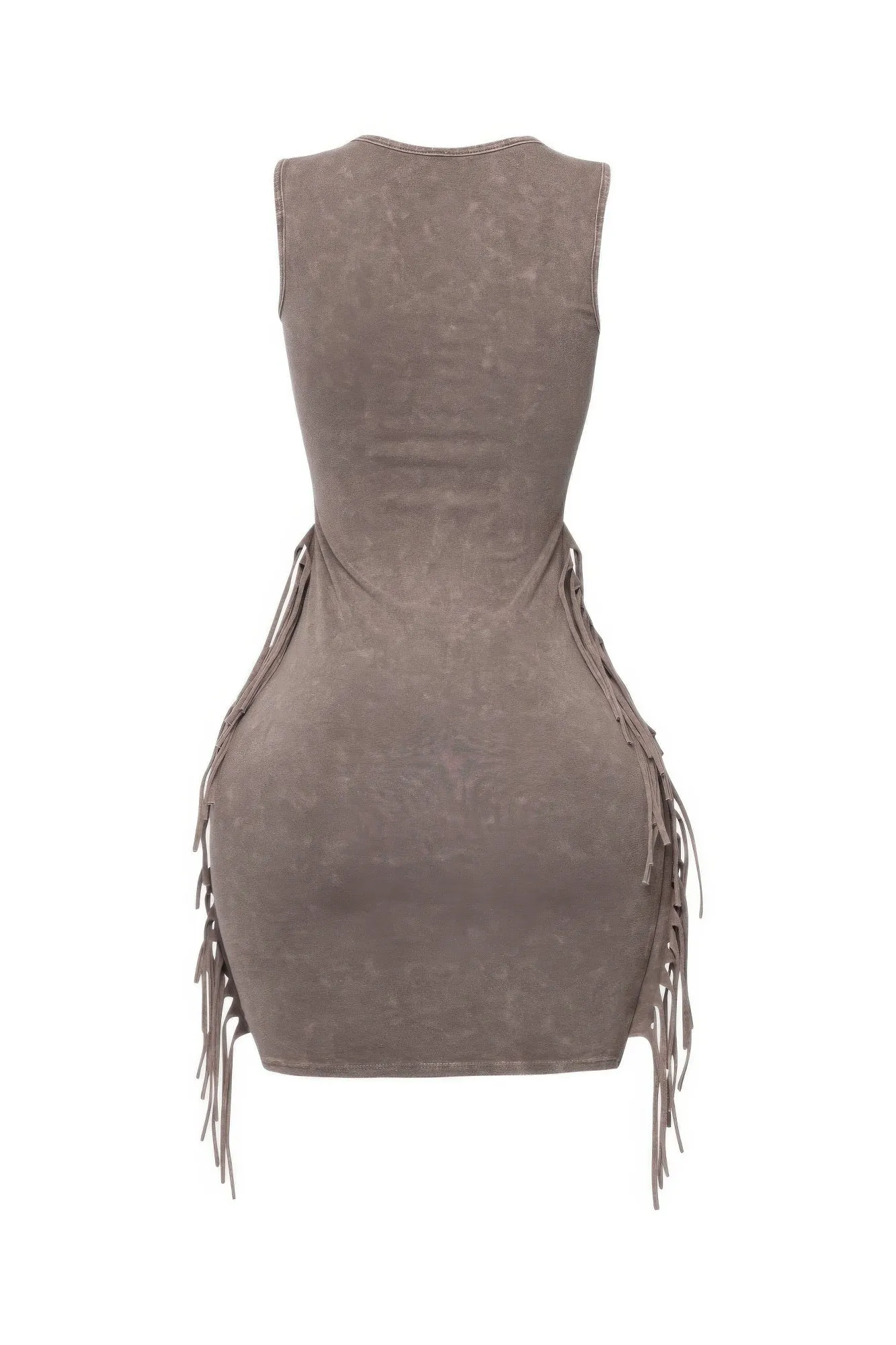 Mineral Washed Side Fringe Mini Dress