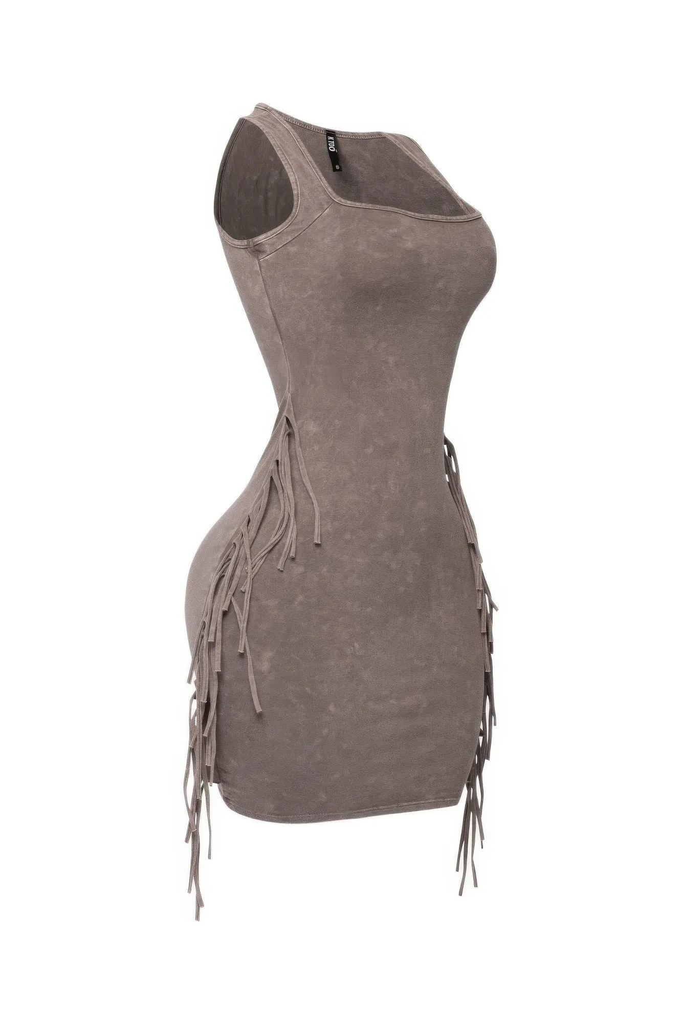Mineral Washed Side Fringe Mini Dress