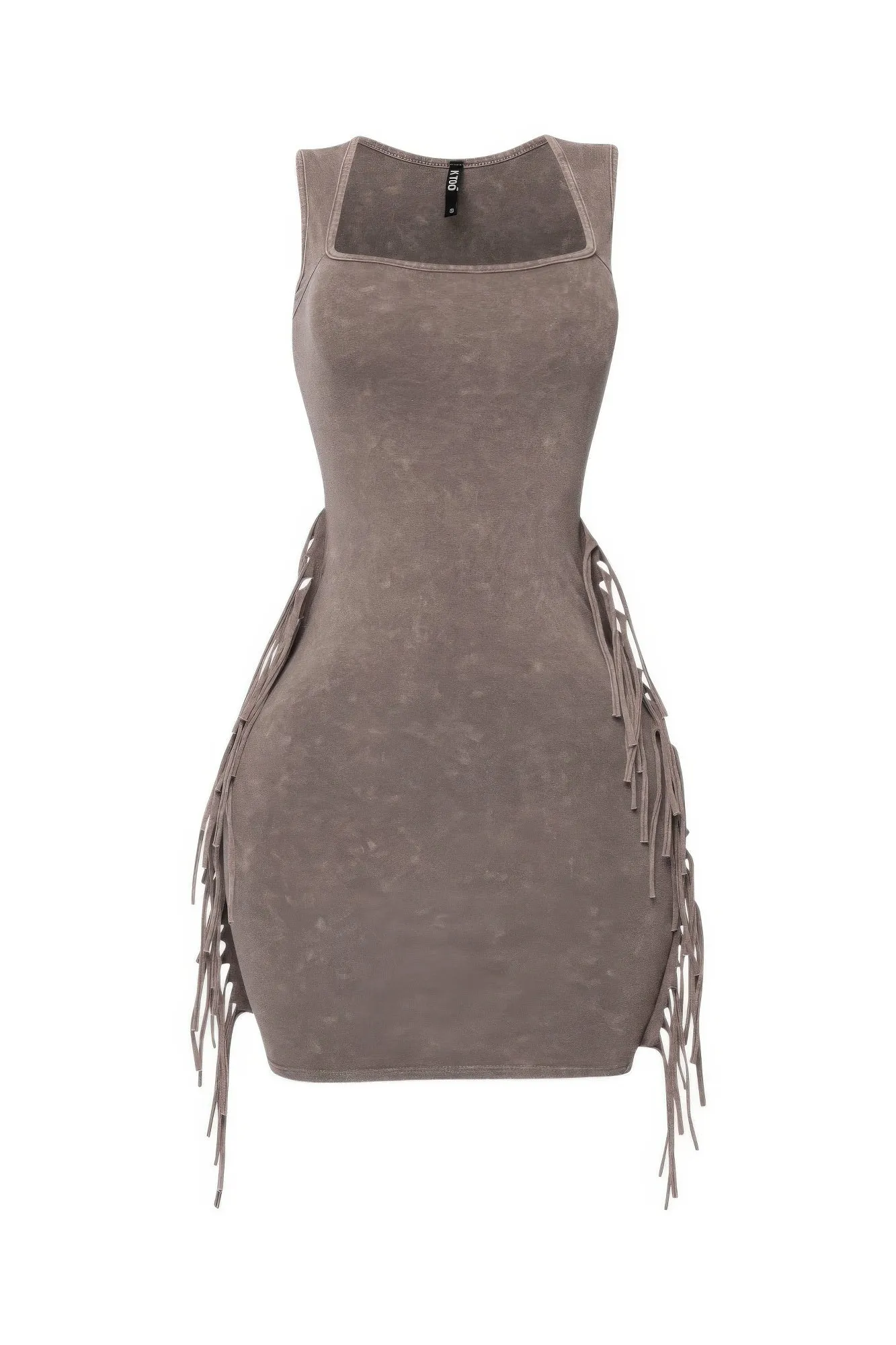 Mineral Washed Side Fringe Mini Dress