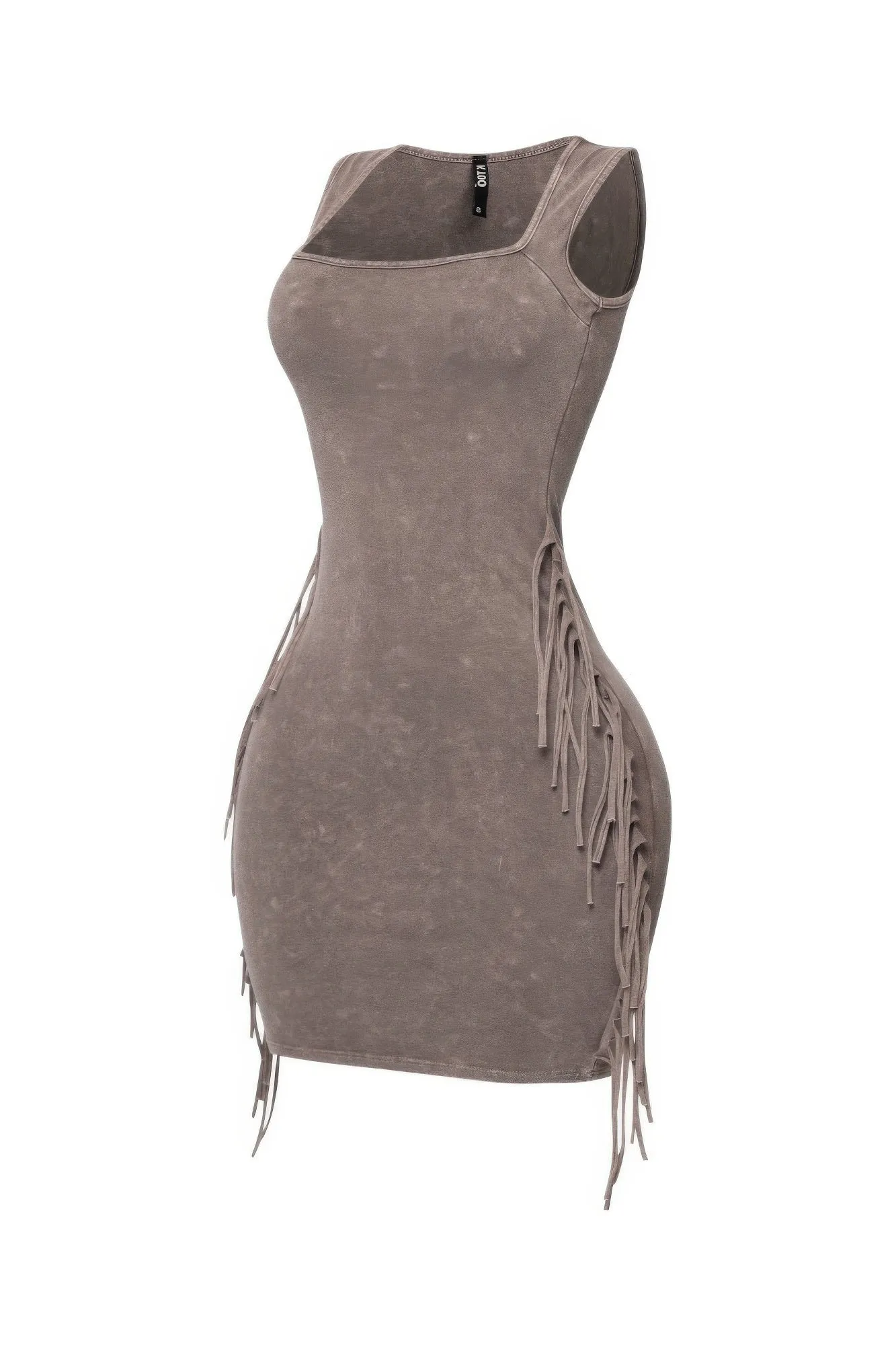 Mineral Washed Side Fringe Mini Dress