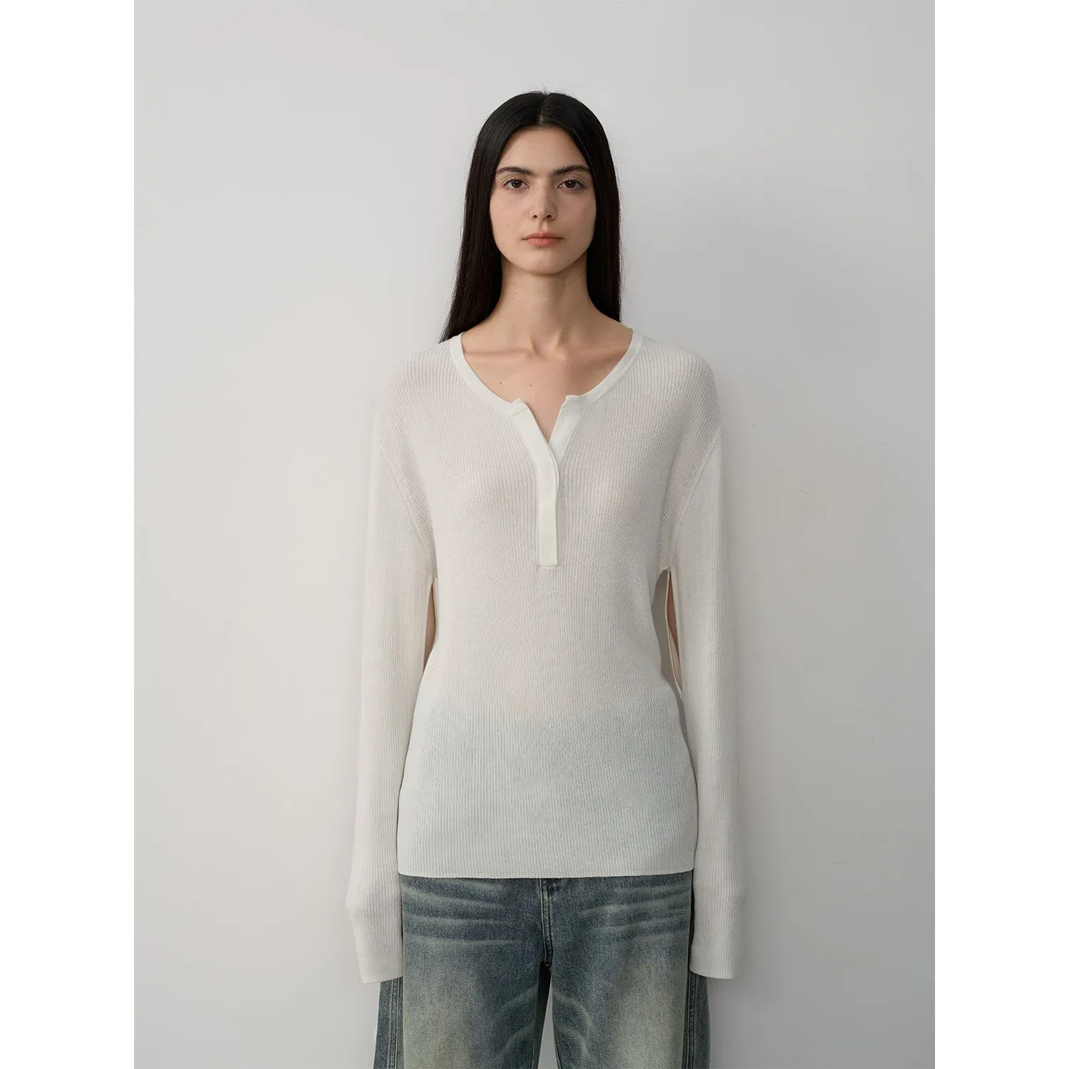 Minimal Henry Collar Knit Sweater
