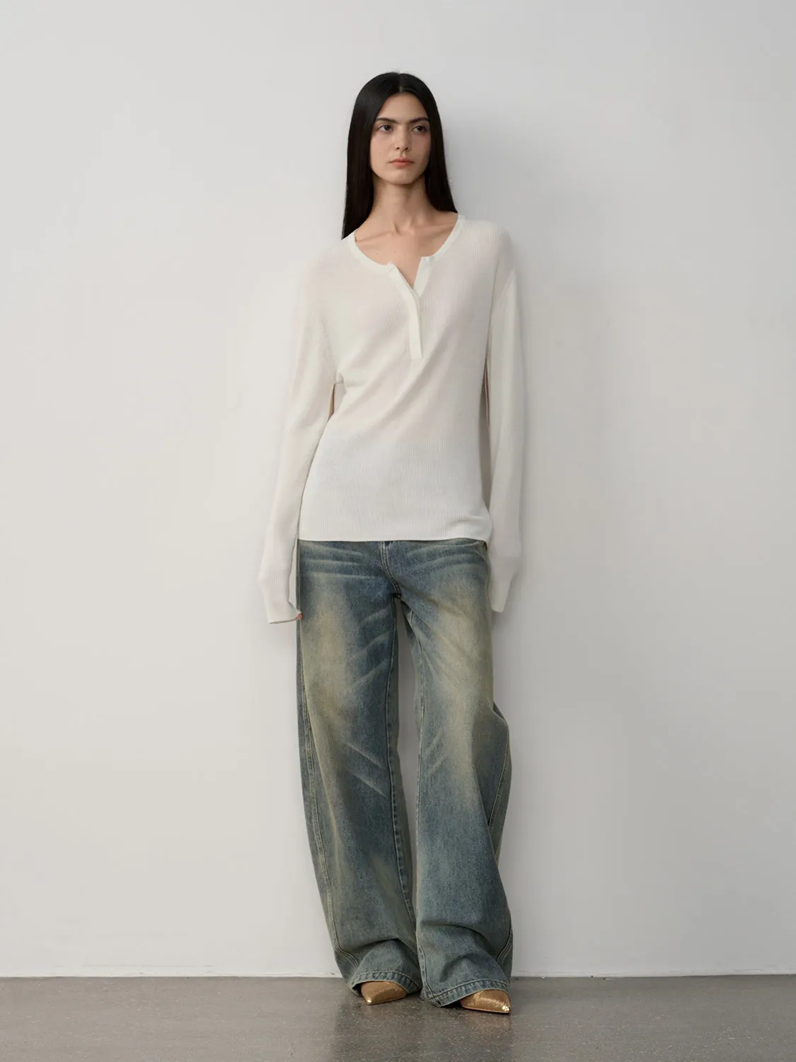 Minimal Henry Collar Knit Sweater