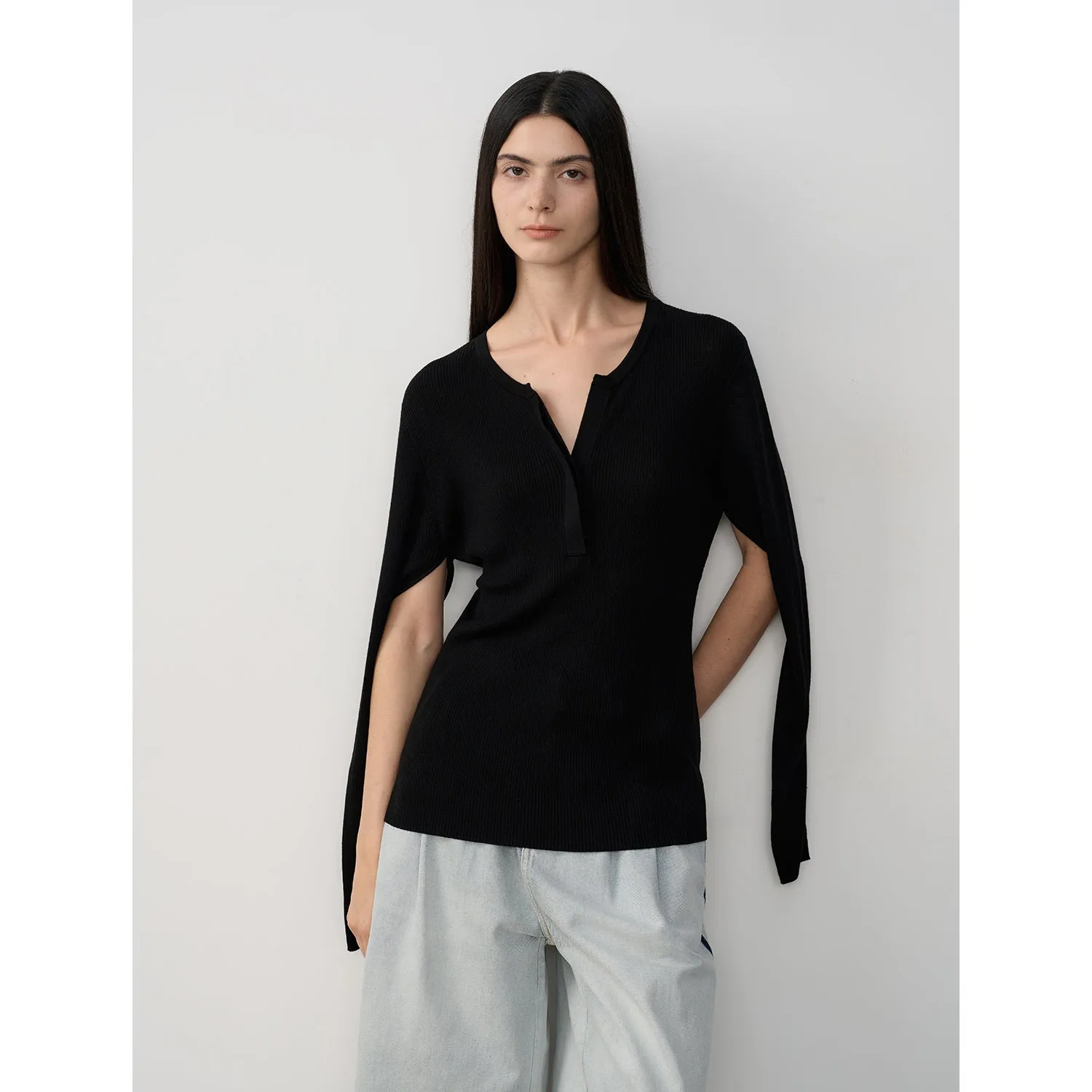 Minimal Henry Collar Knit Sweater