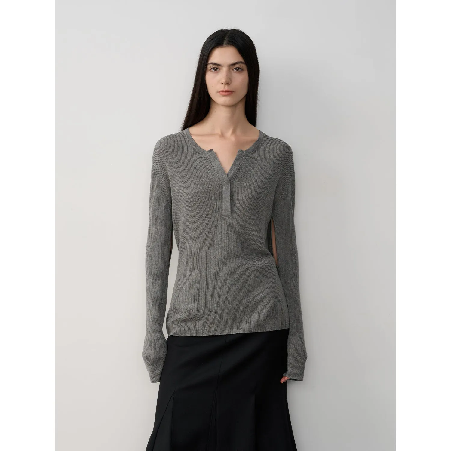 Minimal Henry Collar Knit Sweater