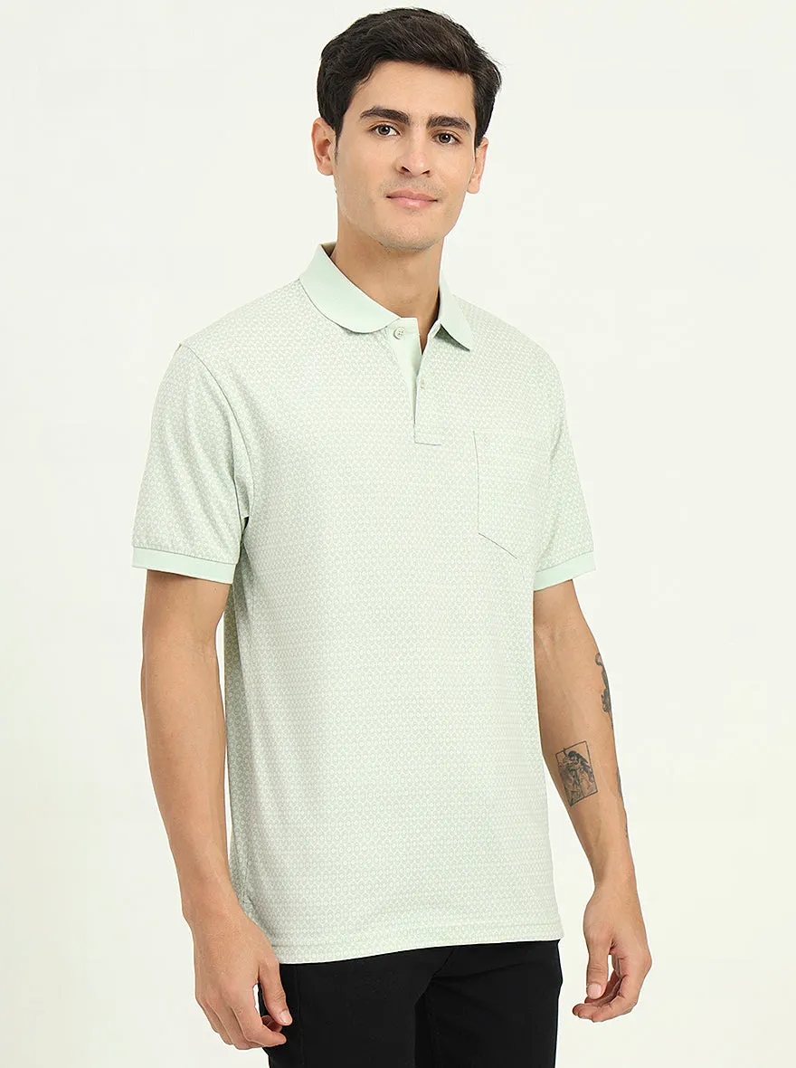 Mist Green Printed Regular Fit Polo T-Shirt | Greenfibre