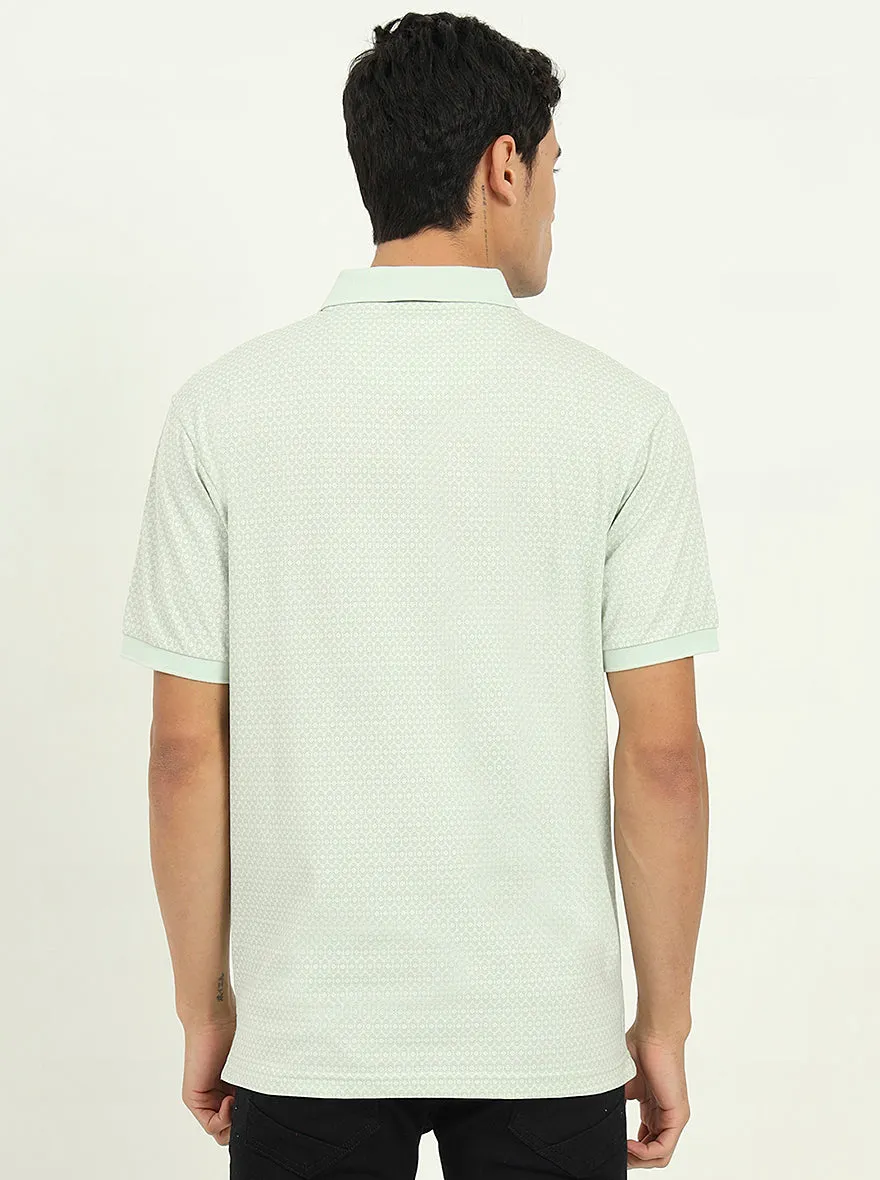 Mist Green Printed Regular Fit Polo T-Shirt | Greenfibre