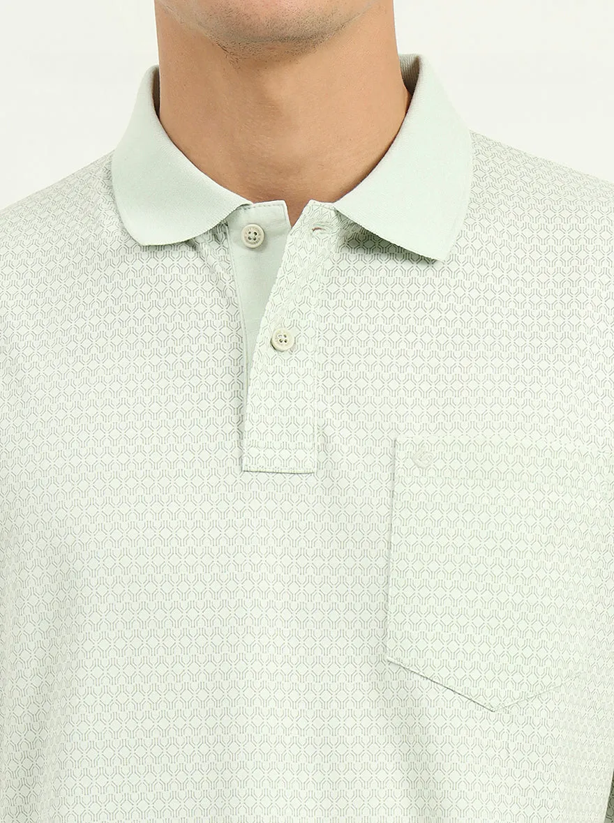 Mist Green Printed Regular Fit Polo T-Shirt | Greenfibre