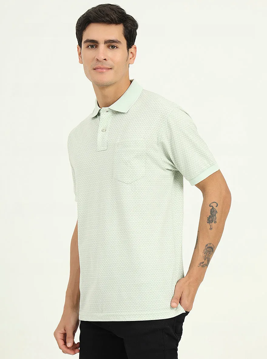 Mist Green Printed Regular Fit Polo T-Shirt | Greenfibre