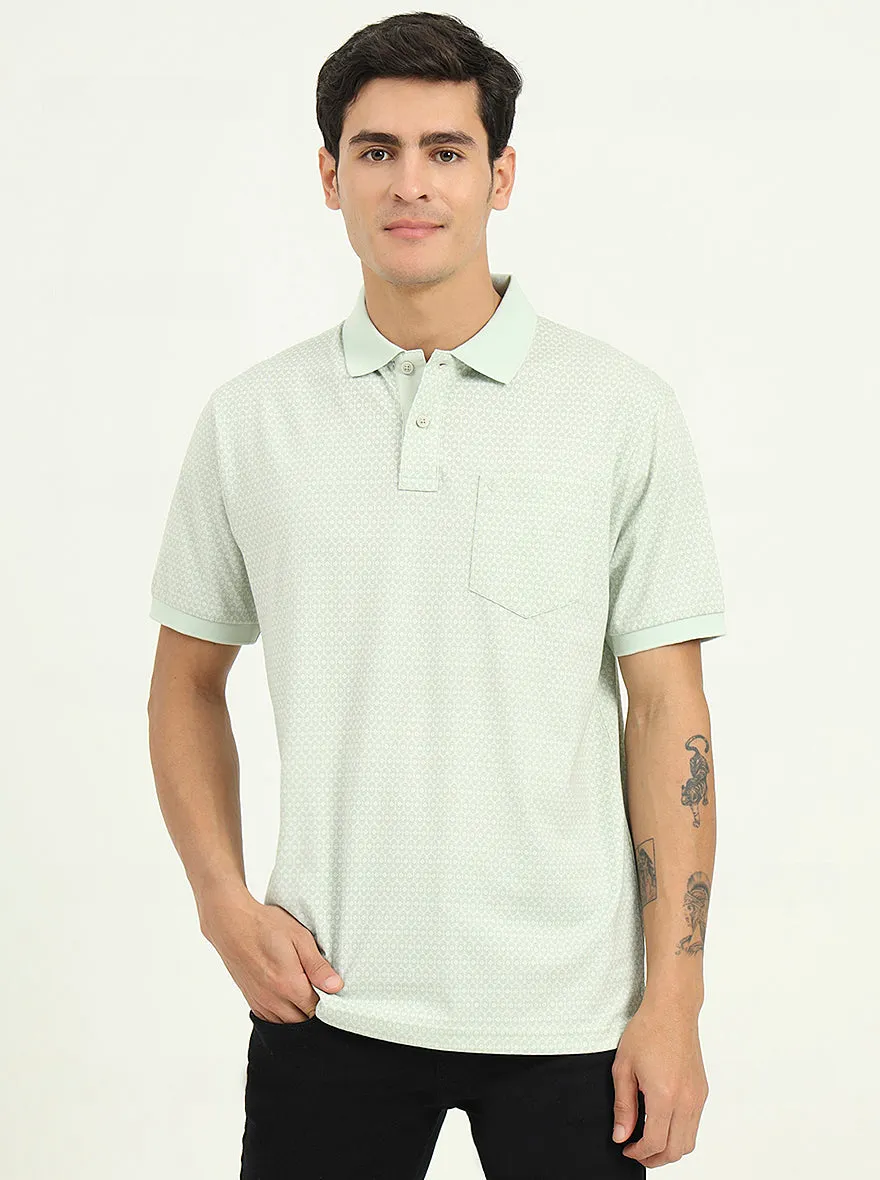 Mist Green Printed Regular Fit Polo T-Shirt | Greenfibre