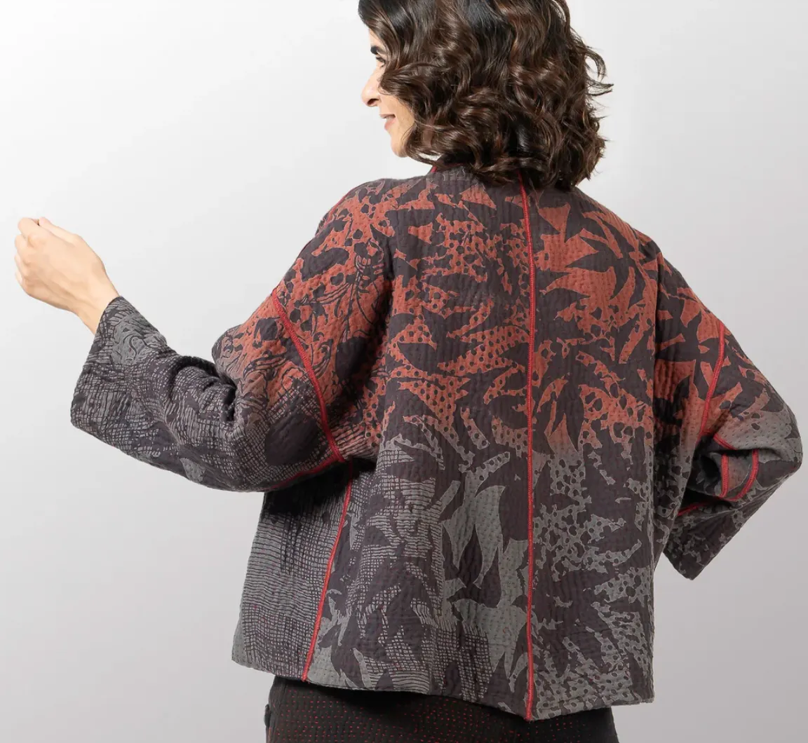 Monotone Twilight Print Kantha Stand Collar Cropped JKT