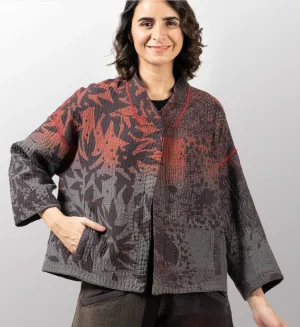 Monotone Twilight Print Kantha Stand Collar Cropped JKT