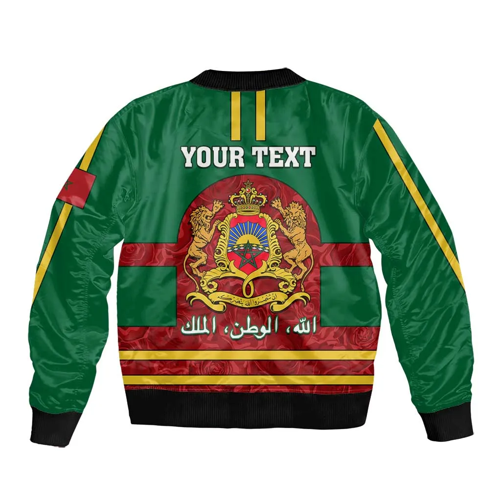 Morocco Proclamation Day Bomber Jacket with Marruecos Coat of Arms and Roses Pattern LT01