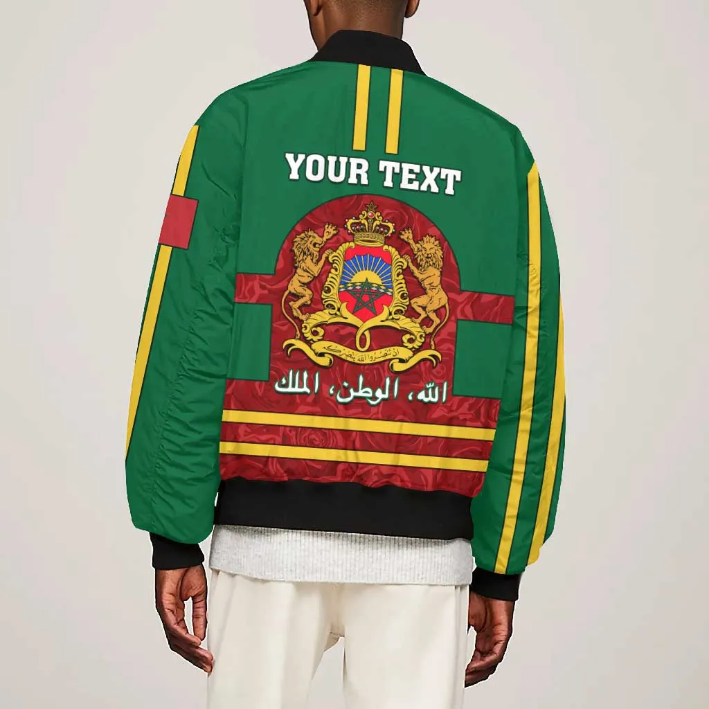 Morocco Proclamation Day Bomber Jacket with Marruecos Coat of Arms and Roses Pattern LT01