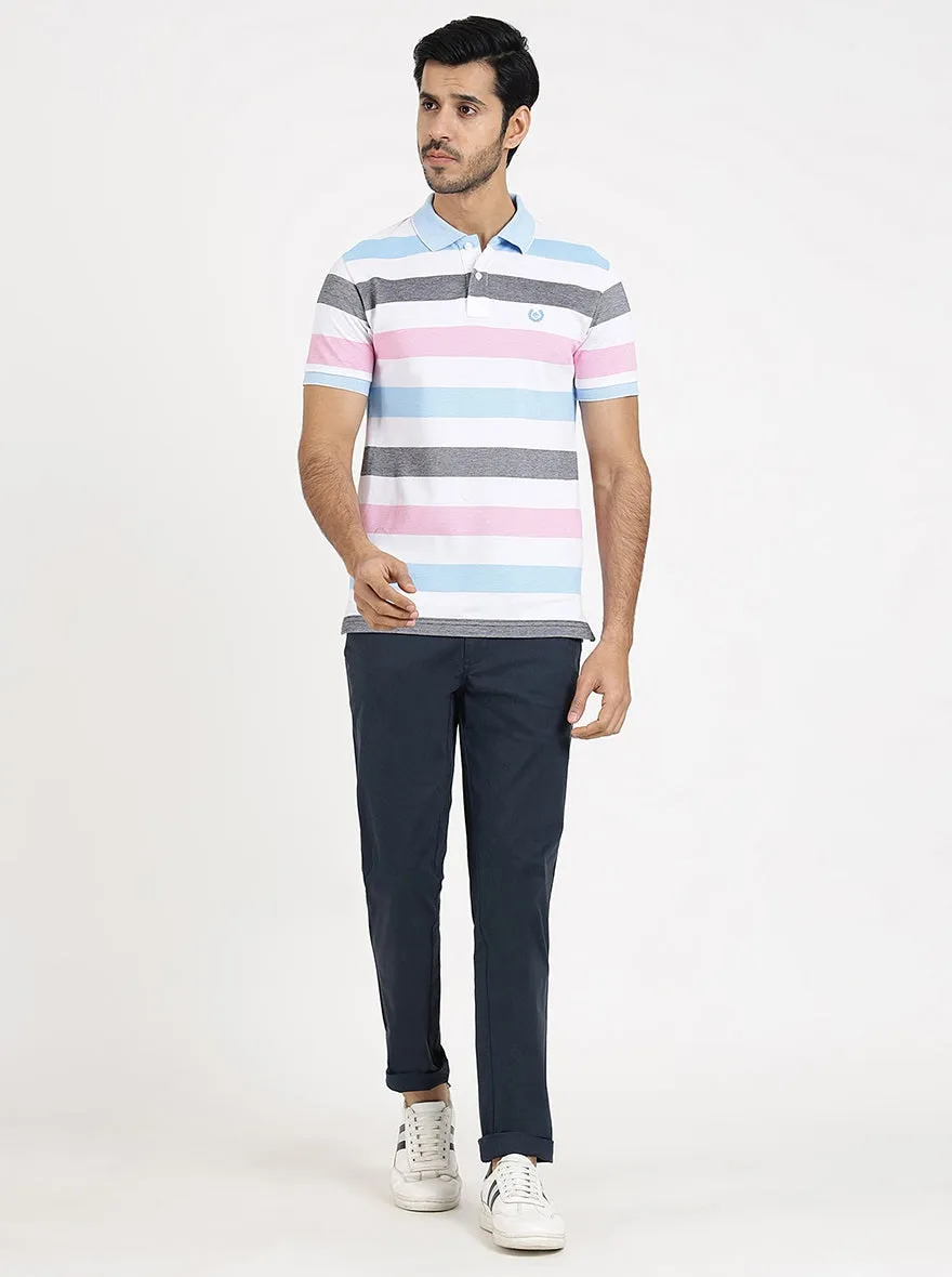 Multicolor Striped Slim Fit Polo T-Shirt | Greenfibre