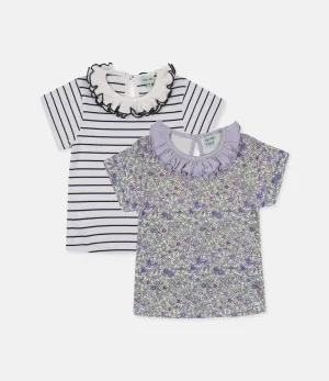 Multicoloured Floral And Stripe Print Top - 2 Pack
